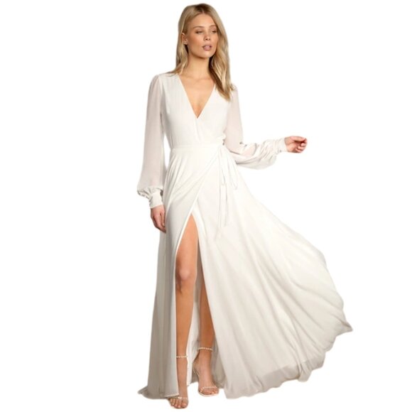 Lulus Dresses & Skirts - Lulus My Whole Heart White Long Sleeve Wrap Maxi Dress L